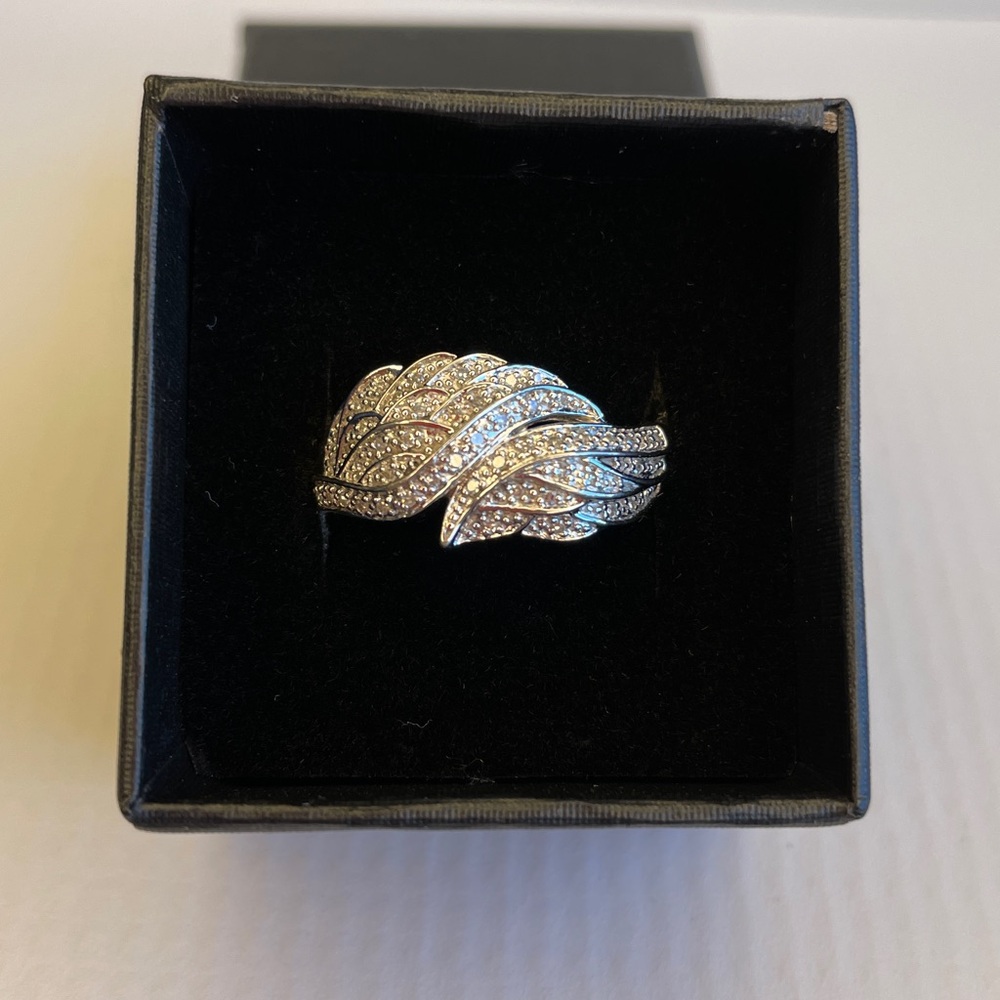 Affinity Natural Diamond Pave Angel Wings Sterling Silver (925) Ring, Size 9